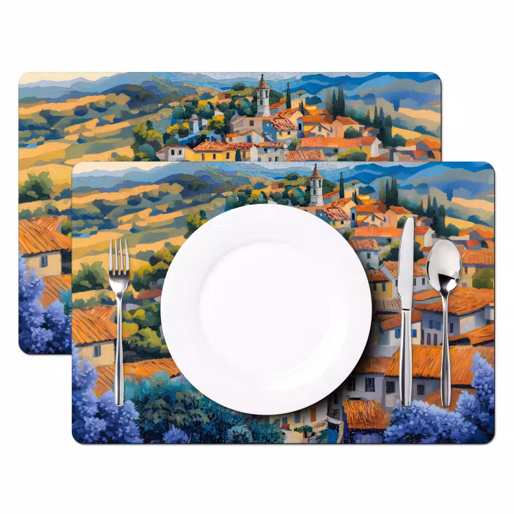 Sets de table en vinyle - Village - Collines - Paysage - Arbres — 2