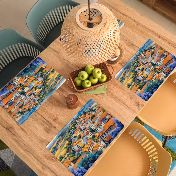 Sets de table en vinyle - Village - Collines - Paysage - Arbres — 3