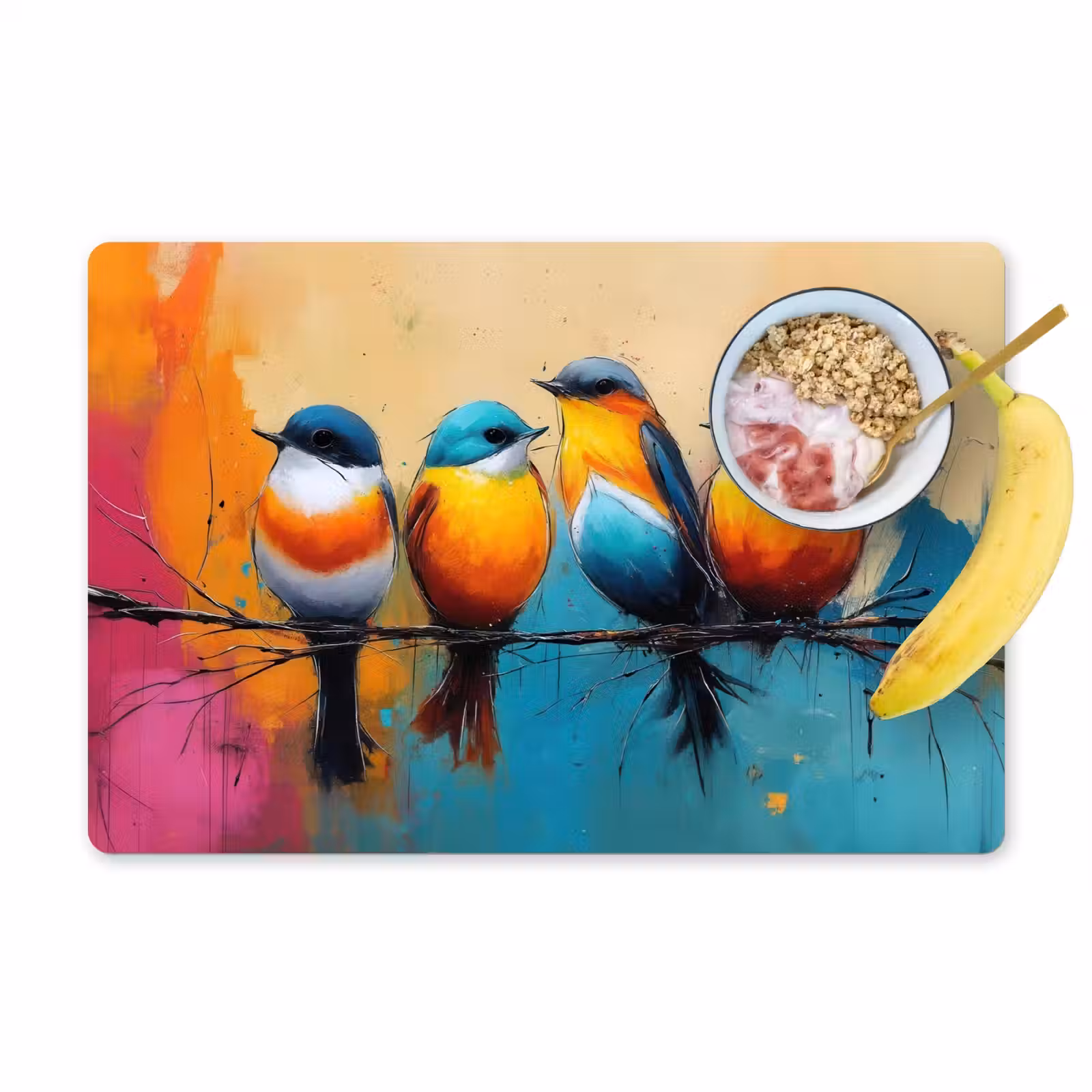 Sets de table en vinyle - Oiseaux - coloré - branche - abstrait — 1