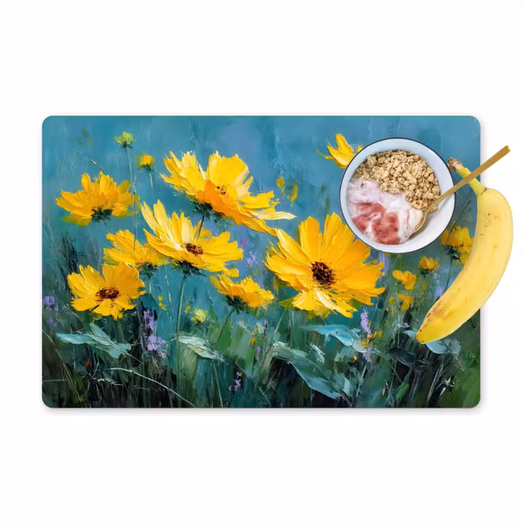 Sets de table en vinyle - Coups de pinceau - Fleurs - Jaune vif - Abstrait — 1