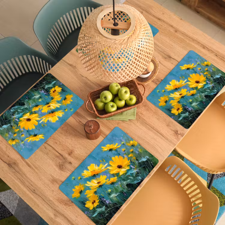 Sets de table en vinyle - Coups de pinceau - Fleurs - Jaune vif - Abstrait — 3
