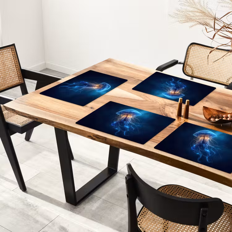 Sets de table en vinyle - Méduse - Lumineuse - Tentacules - Bleu — 4