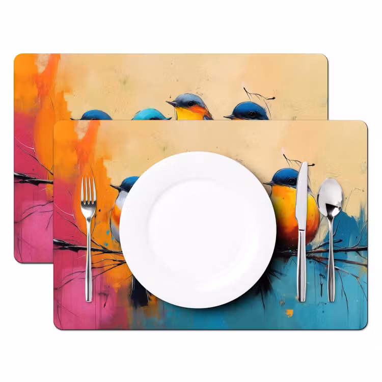 Sets de table en vinyle - Oiseaux - coloré - branche - abstrait — 2