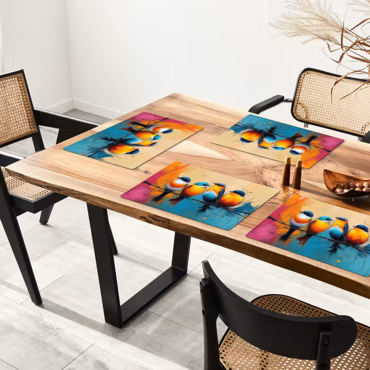 Sets de table en vinyle - Oiseaux - coloré - branche - abstrait — 4