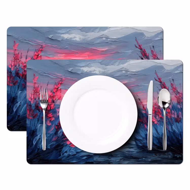 Sets de table en vinyle - Peinture - Coucher de soleil - Fleurs - Rivière — 2