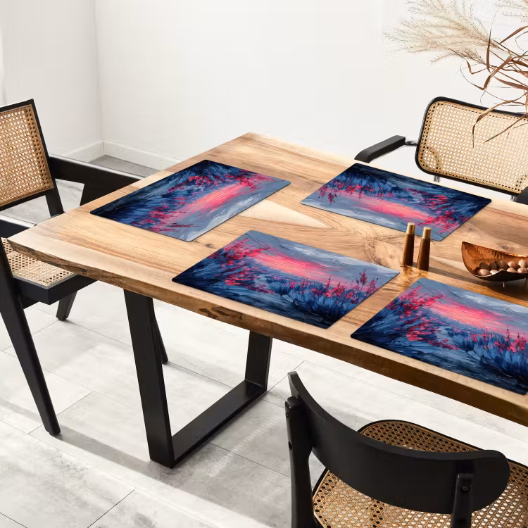 Sets de table en vinyle - Peinture - Coucher de soleil - Fleurs - Rivière — 4