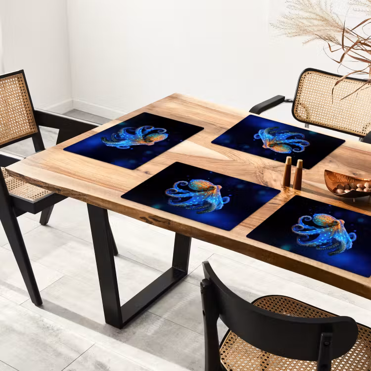 Sets de table en vinyle - Pieuvre - Points - Bleu - Mer — 4