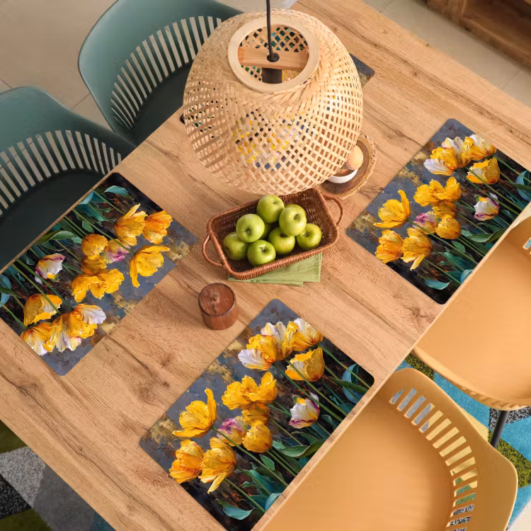 Sets de table en vinyle - Tulipes - Jaune - Coups de pinceau - Abstrait — 3