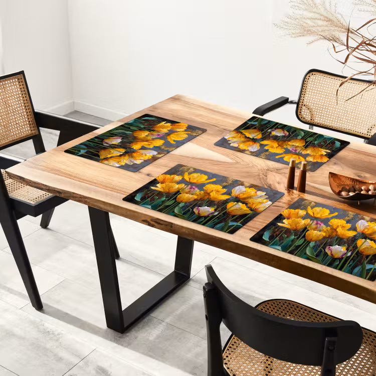 Sets de table en vinyle - Tulipes - Jaune - Coups de pinceau - Abstrait — 4