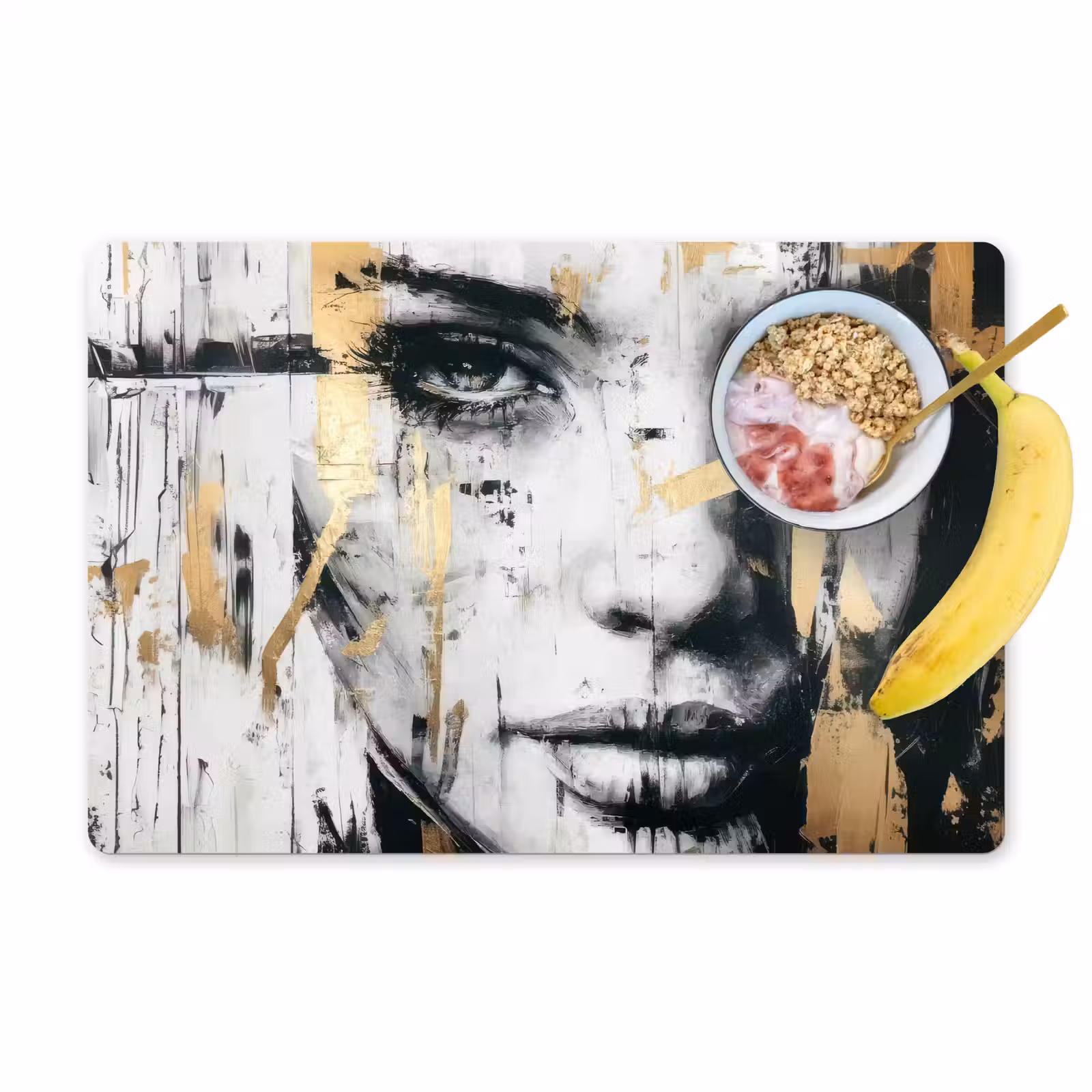 Sets de table en vinyle - Portrait - Femme - Coups de pinceau - Or — 1