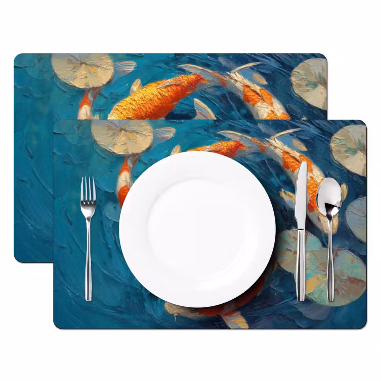 Sets de table en vinyle - Poissons - Nénuphars - Orange - Eau — 2