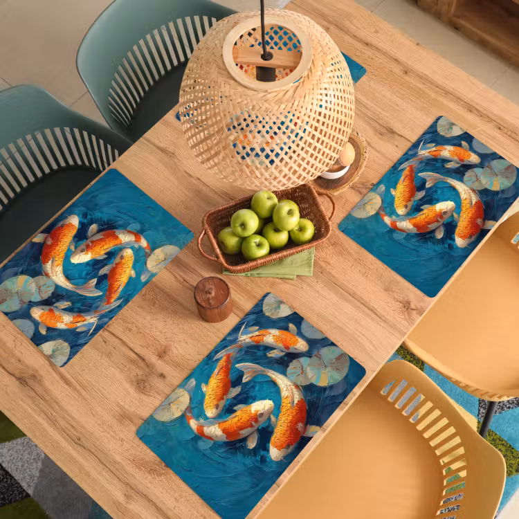 Sets de table en vinyle - Poissons - Nénuphars - Orange - Eau — 3