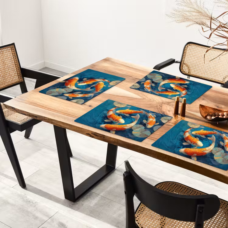 Sets de table en vinyle - Poissons - Nénuphars - Orange - Eau — 4