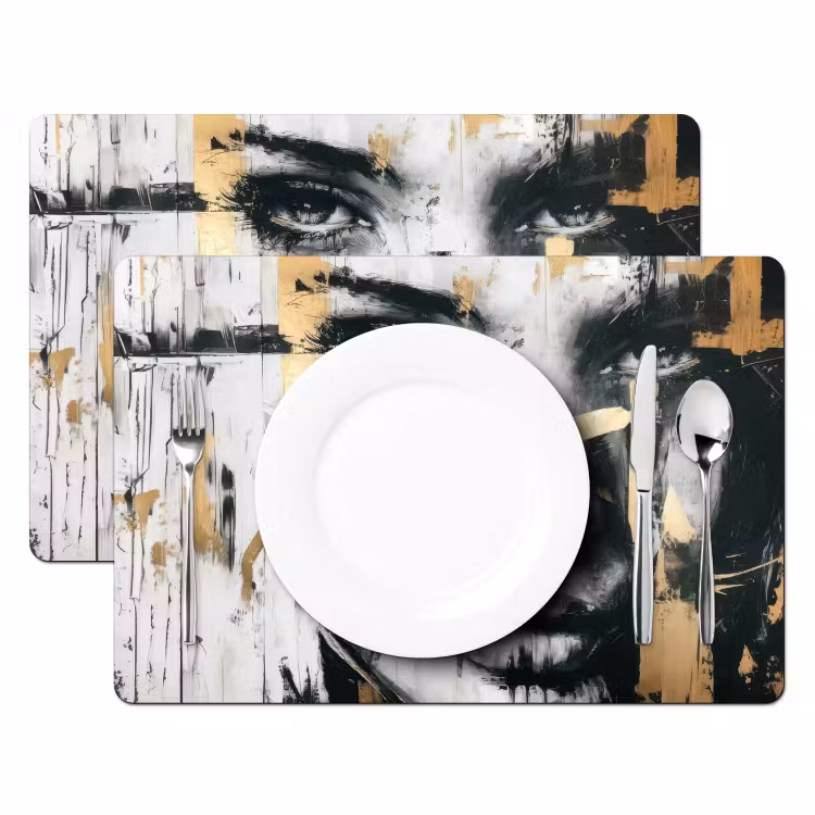 Sets de table en vinyle - Portrait - Femme - Coups de pinceau - Or — 2