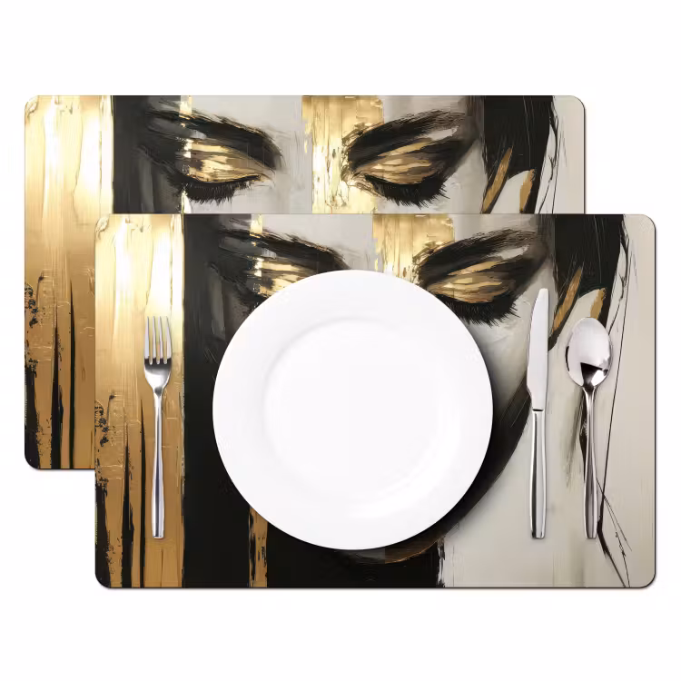 Sets de table en vinyle - Yeux - Visage - Or - Rayures — 2