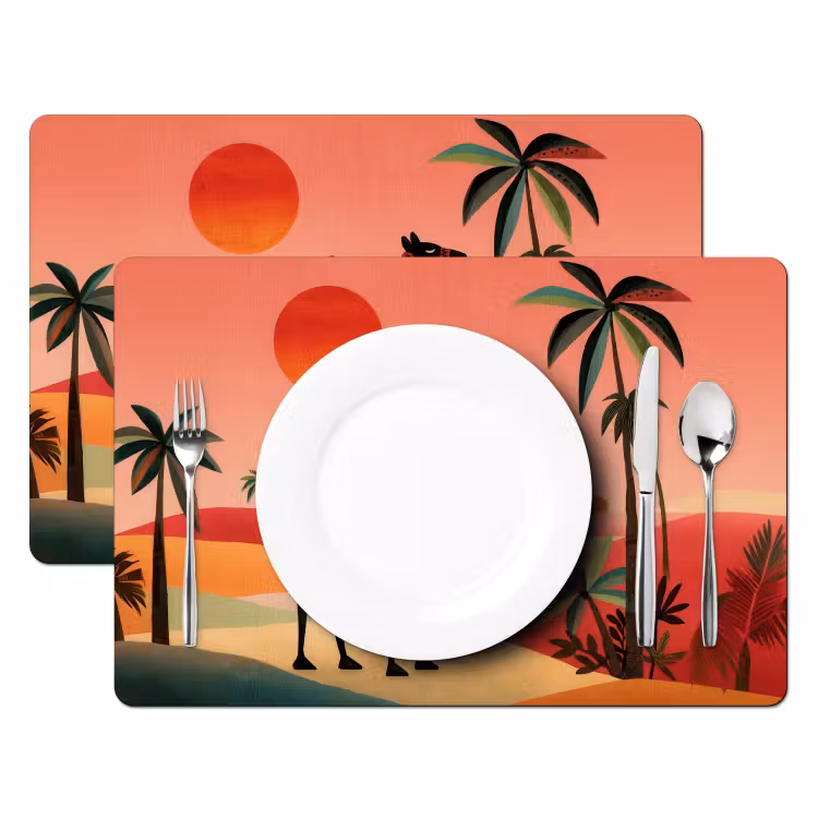 Sets de table en vinyle - Chameau - Tapis coloré - Dunes - Soleil rouge — 2