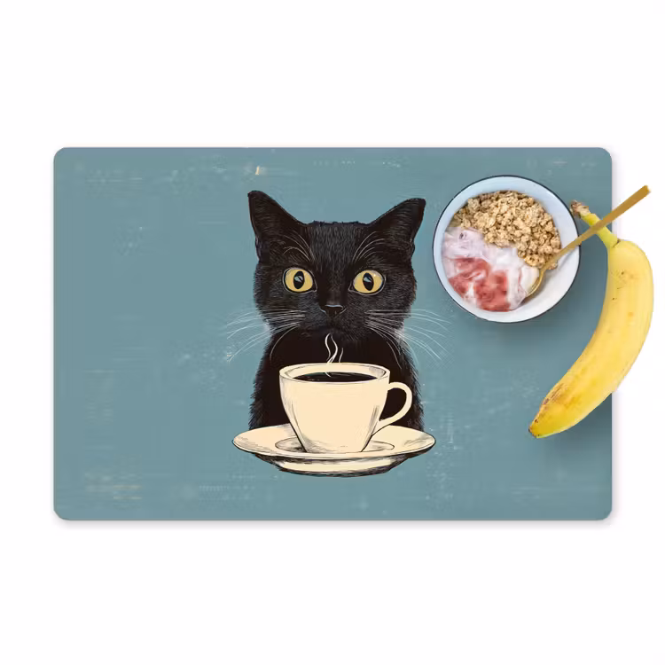 Sets de table en vinyle - Chat - Noir - Café - Minimaliste — 1