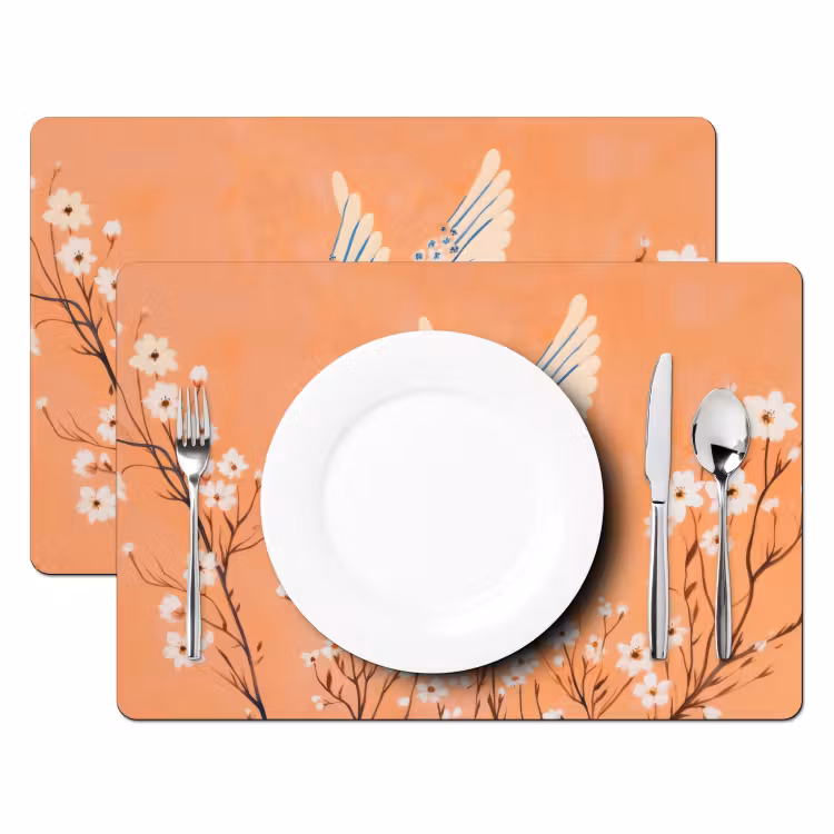 Sets de table en vinyle - Oiseau - Branches fleuries - Chaud - Coloré — 2