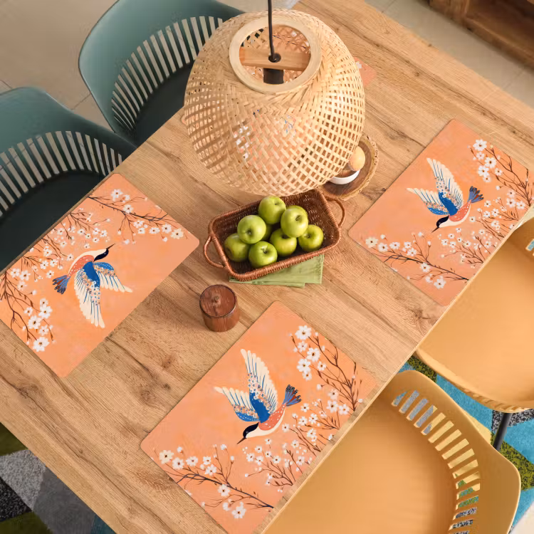 Sets de table en vinyle - Oiseau - Branches fleuries - Chaud - Coloré — 3