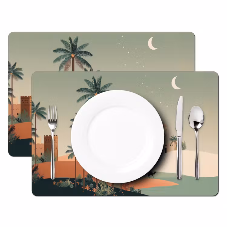 Sets de table en vinyle - Paysage nocturne - Chameaux - Étoiles - Dunes de sable — 2