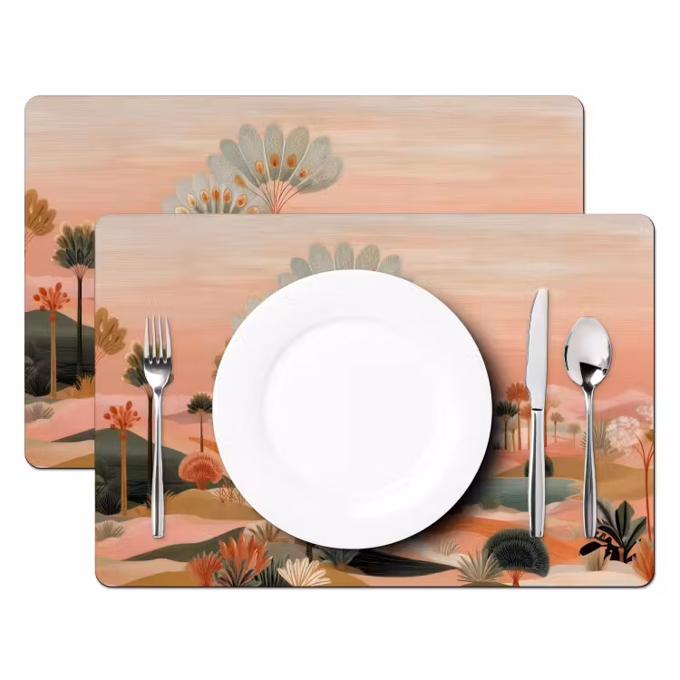 Sets de table en vinyle - Paysage rose - Palmiers - Eau — 2