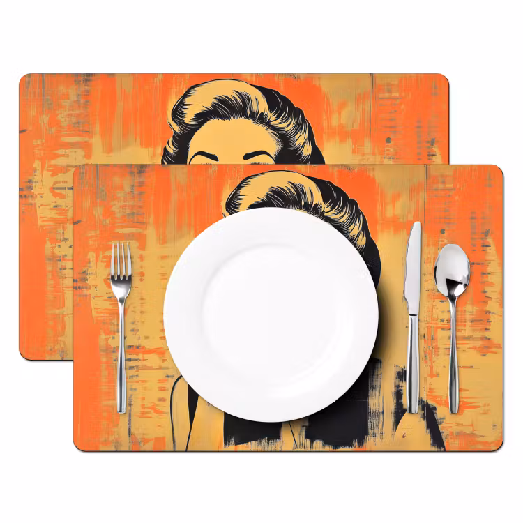 Sets de table en vinyle - Retro - Femme - Ecouteurs - Orange — 2