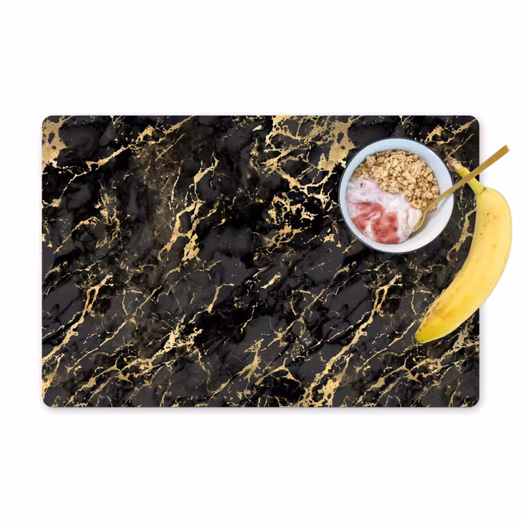 Sets de table en vinyle - Marbre - Noir - Structure or — 1