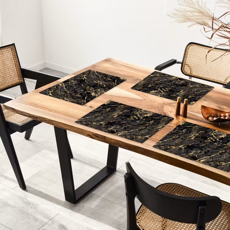 Sets de table en vinyle - Marbre - Noir - Structure or — 4