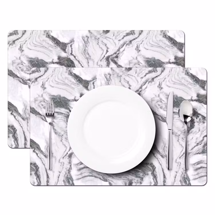 Sets de table en vinyle - Blanc - Marbre - Ondulé - Graphite — 2