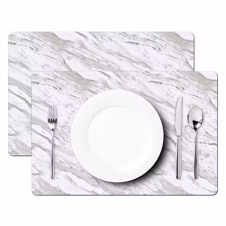 Sets de table en vinyle - Marbre - Blanc - Gris-vert — 2