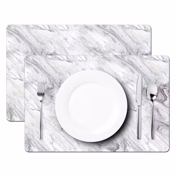 Sets de table en vinyle - Tourbillon - Texture grise - Marbre - Blanc — 2