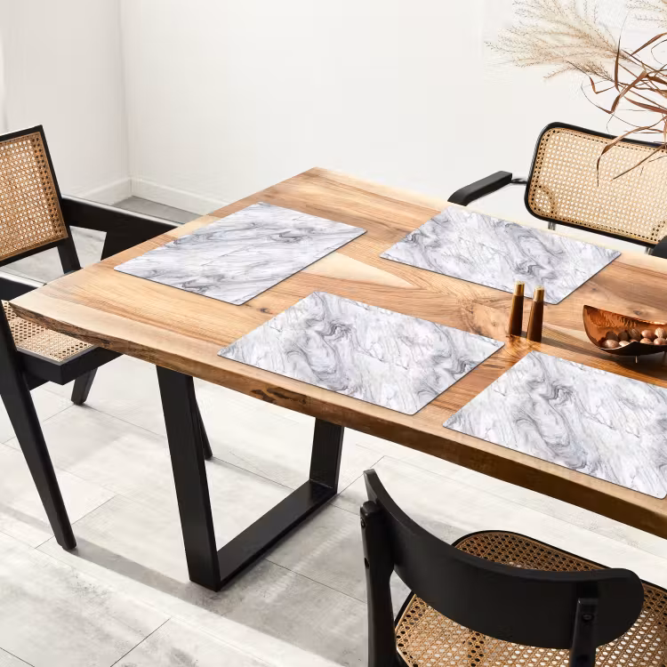 Sets de table en vinyle - Tourbillon - Texture grise - Marbre - Blanc — 4