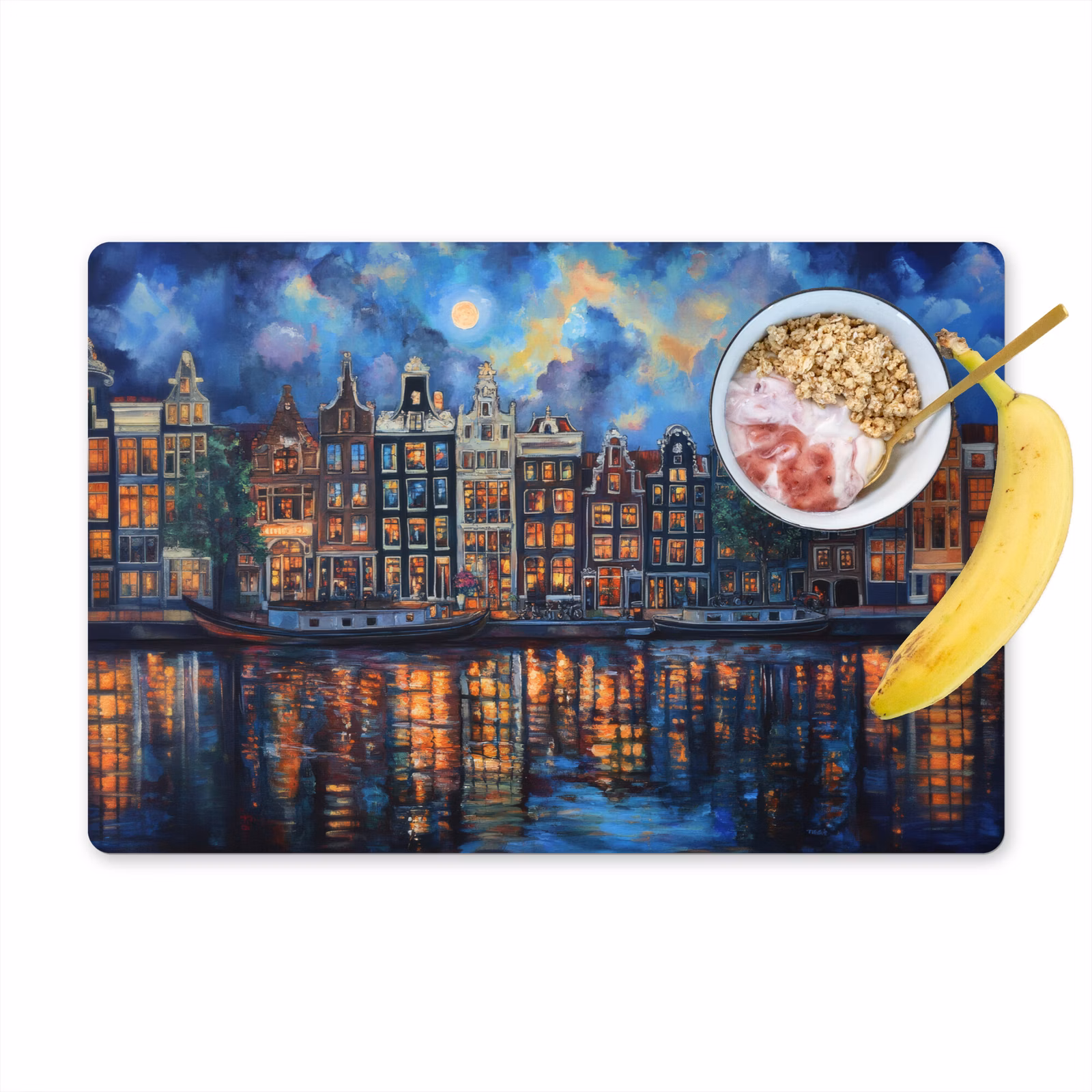 Sets de table en vinyle - Canaux Amsterdam - Maisons - Ville - Colorée — 1