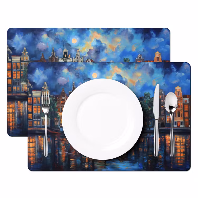 Sets de table en vinyle - Canaux Amsterdam - Maisons - Ville - Colorée — 2