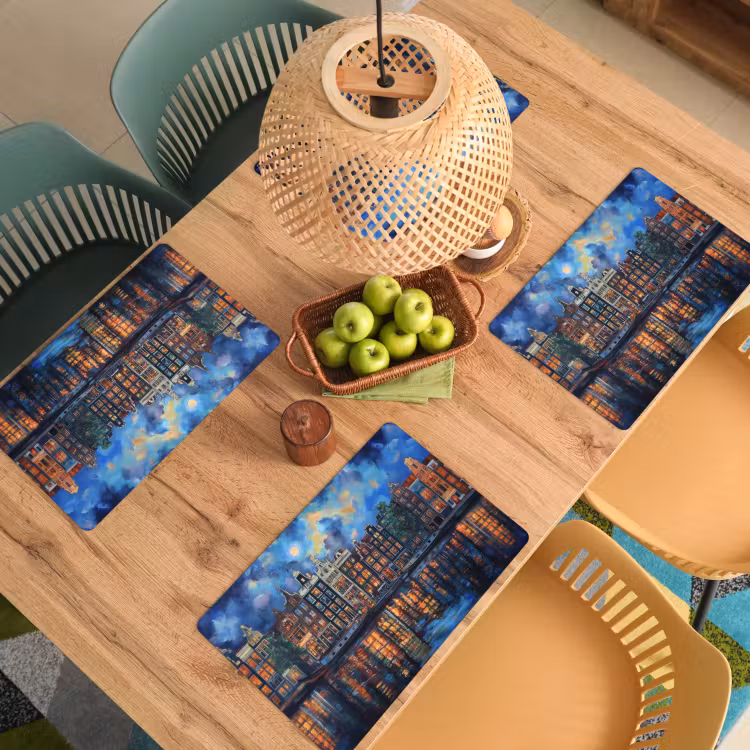 Sets de table en vinyle - Canaux Amsterdam - Maisons - Ville - Colorée — 3