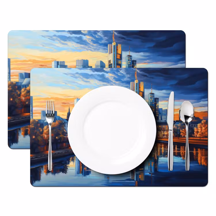 Sets de table en vinyle - Coucher de soleil Francfort - Ville - Skyline - Eau — 2