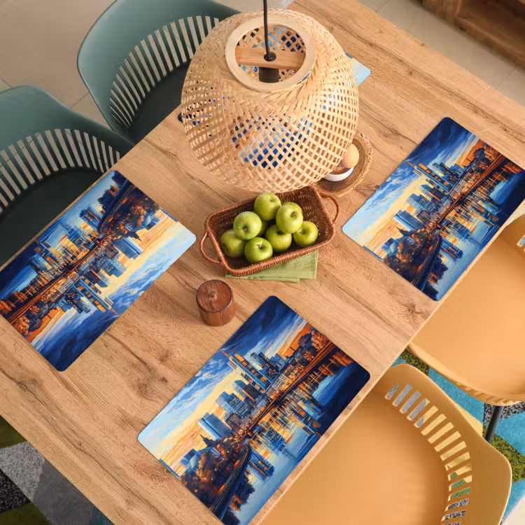 Sets de table en vinyle - Coucher de soleil Francfort - Ville - Skyline - Eau — 3