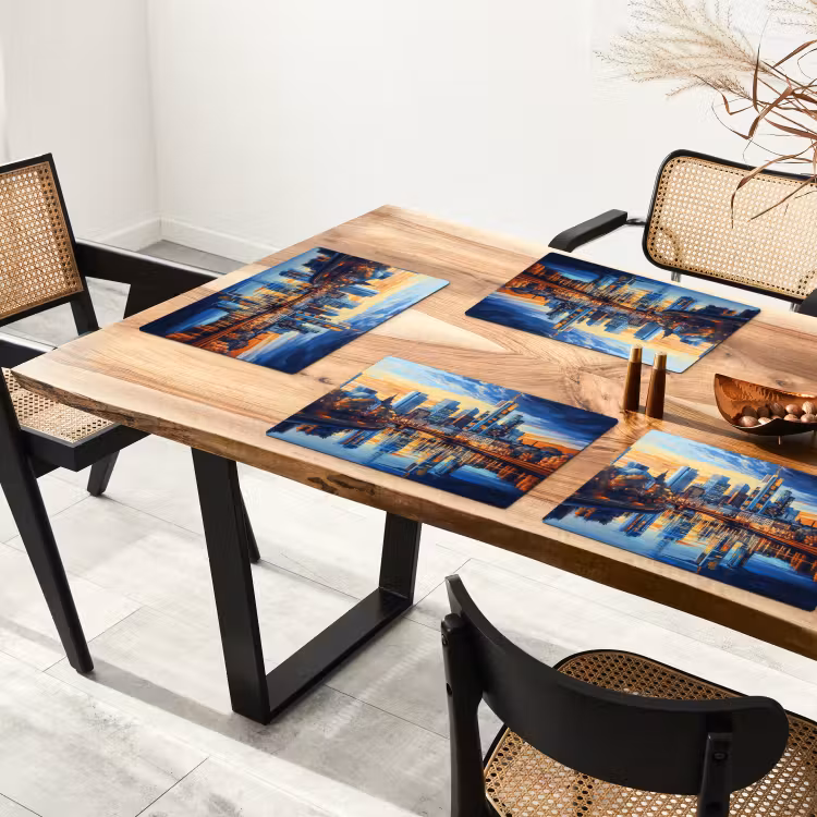 Sets de table en vinyle - Coucher de soleil Francfort - Ville - Skyline - Eau — 4