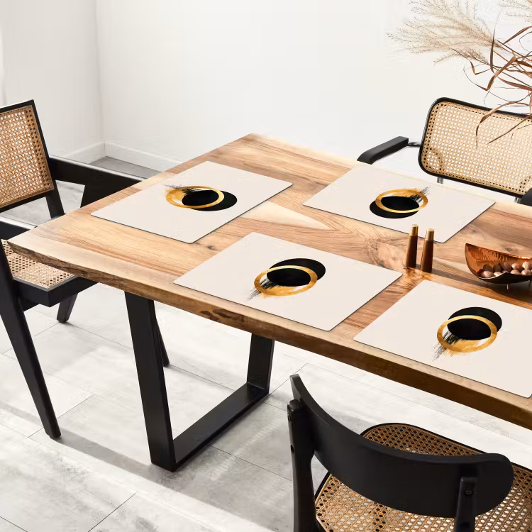 Sets de table en vinyle - Dessin abstrait - Cercle noir - Taches de peinture — 4