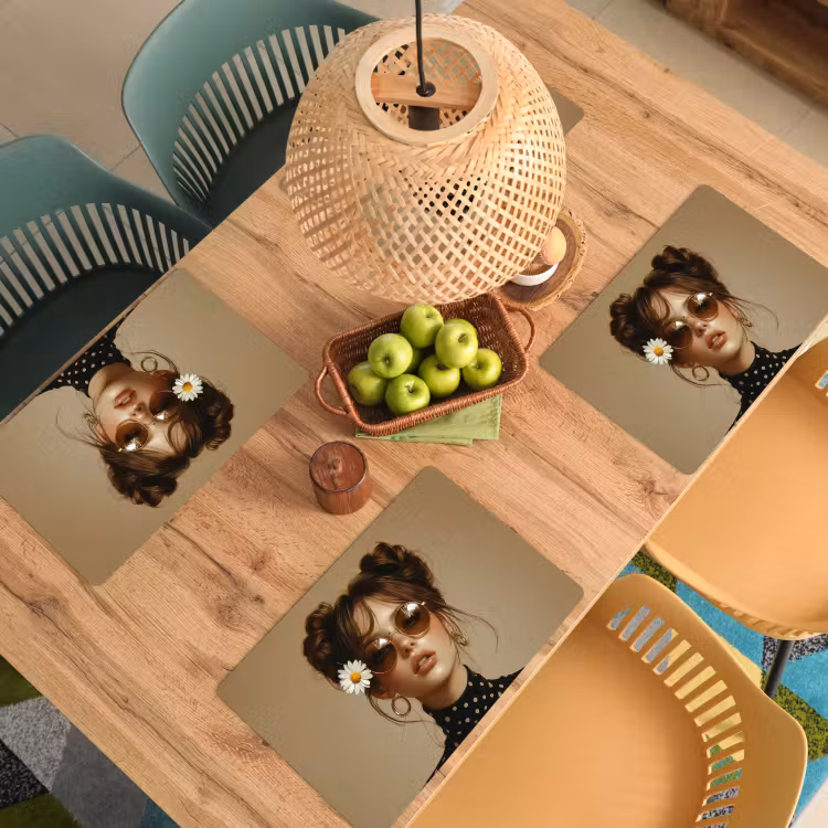 Sets de table en vinyle - Femme - Beige - Fleur - Moderne - Portrait — 3