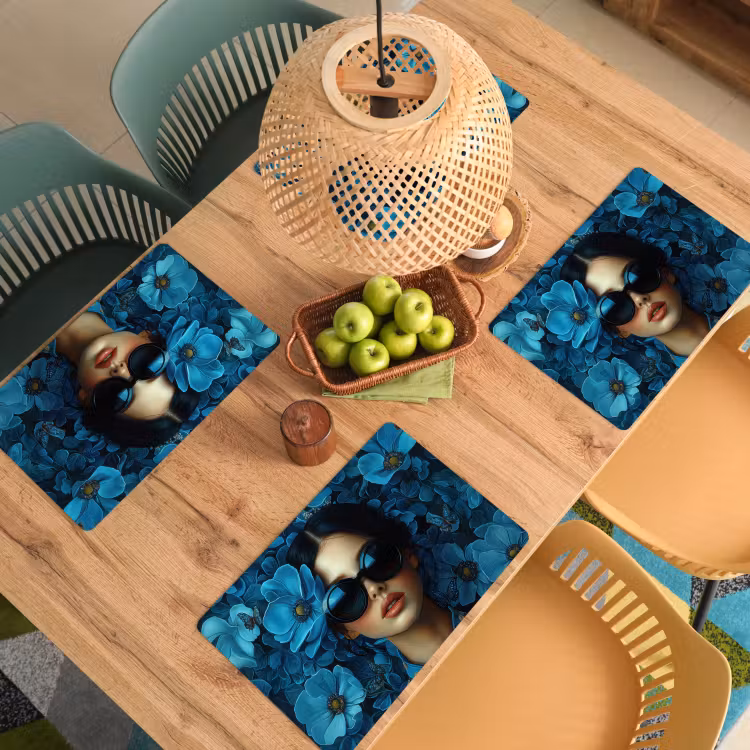 Sets de table en vinyle - Femme - Fleurs - Bleu - Esthétique - Luxe — 3