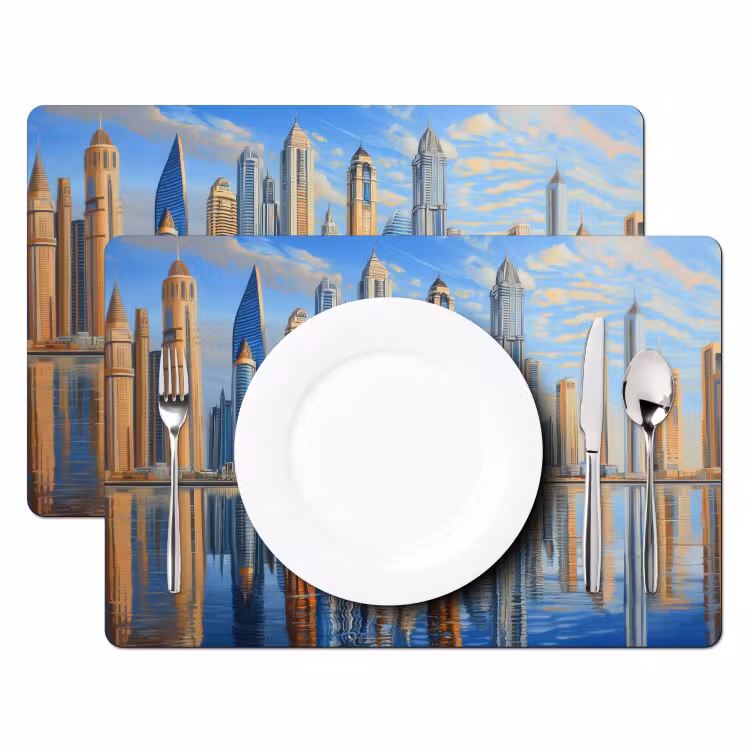 Sets de table en vinyle - Skyline - Gratte-ciel - Eau - Bleu — 2