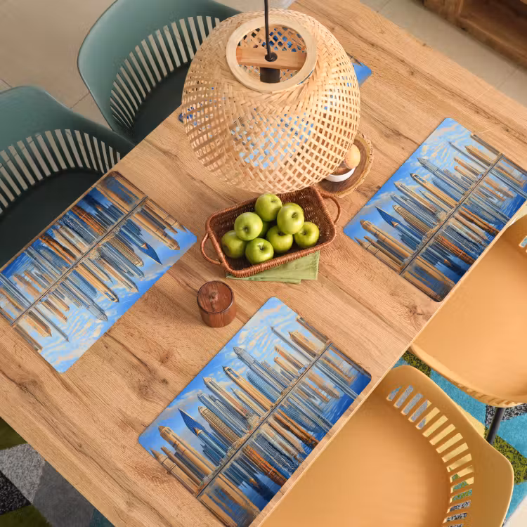 Sets de table en vinyle - Skyline - Gratte-ciel - Eau - Bleu — 3