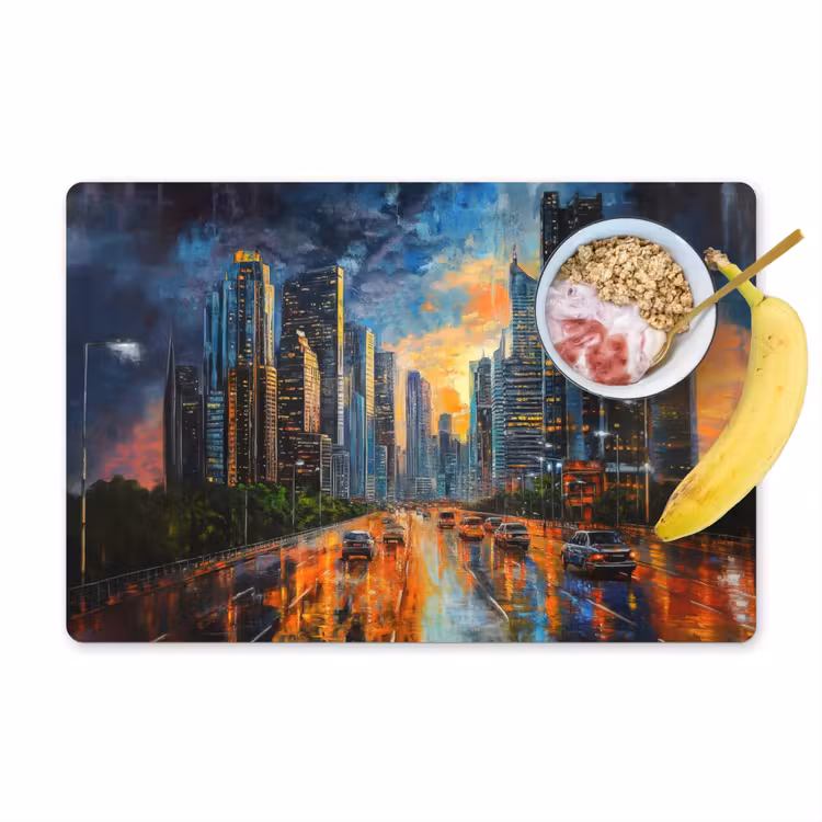 Sets de table en vinyle - Voiture - Skyline - Soleil - Bleu — 1