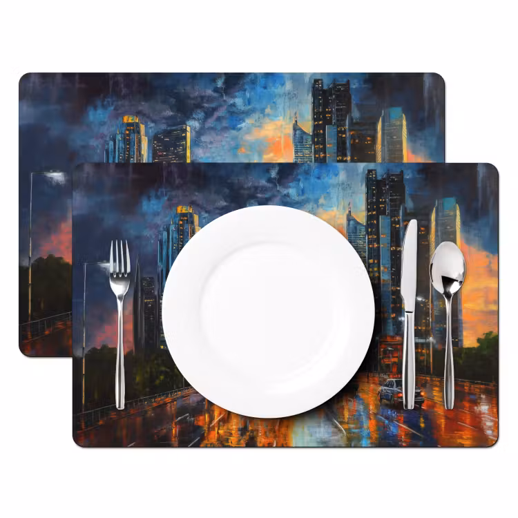 Sets de table en vinyle - Voiture - Skyline - Soleil - Bleu — 2