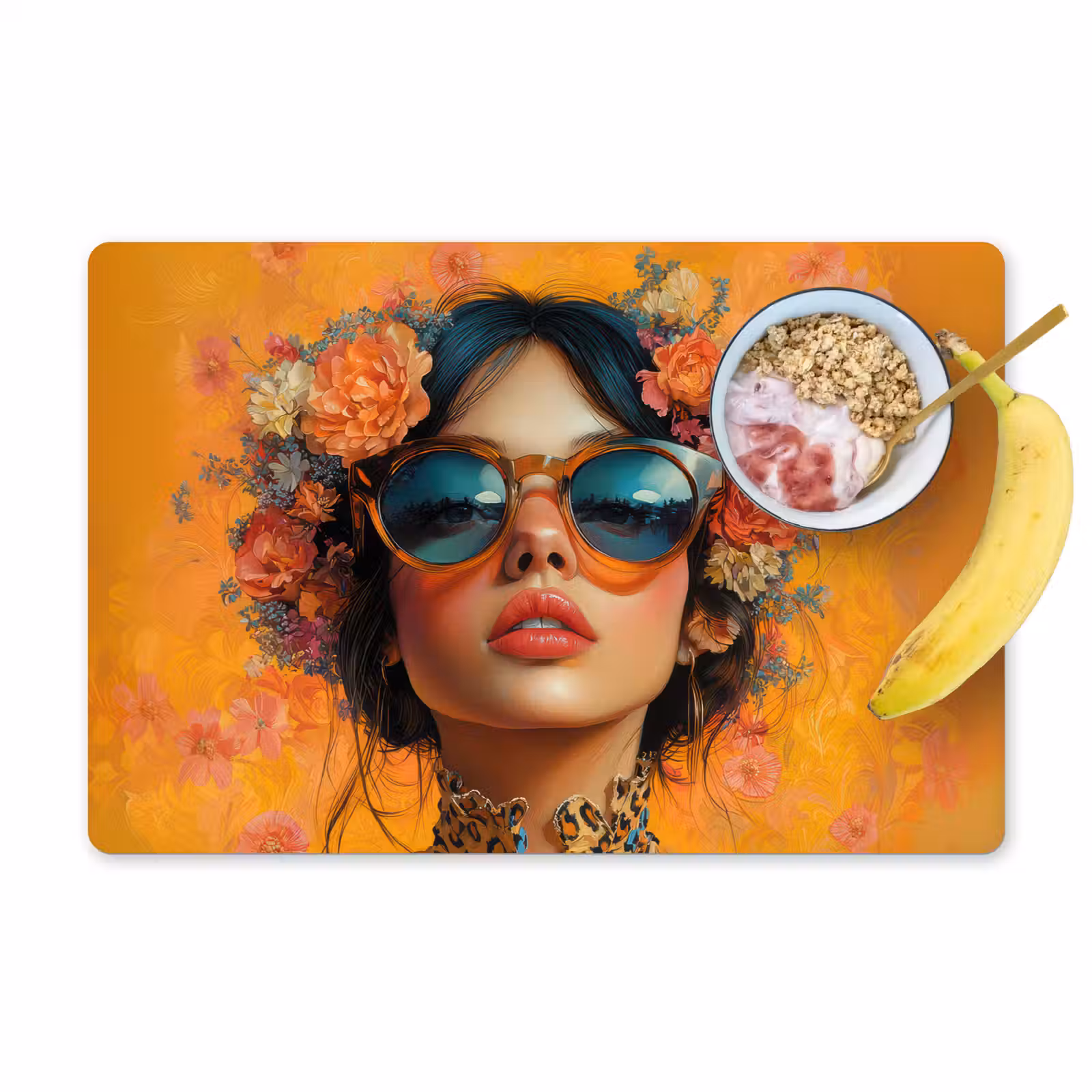 Sets de table en vinyle - Femme - Fleurs - Esthétique - Orange — 1