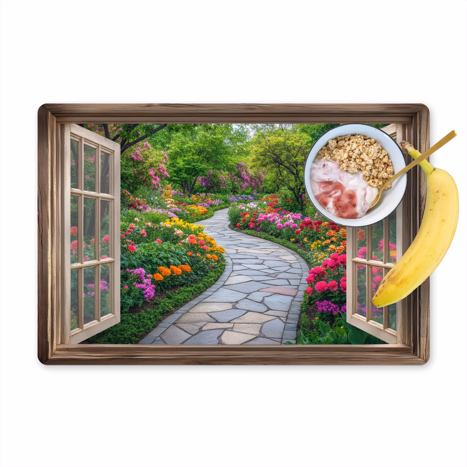 Sets de table en vinyle - Vue - Fleurs - Chemin de jardin - Nature - Fenêtre — 1