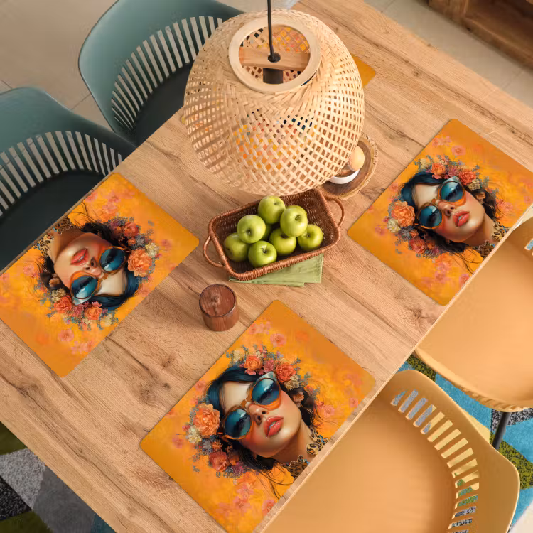 Sets de table en vinyle - Femme - Fleurs - Esthétique - Orange — 3