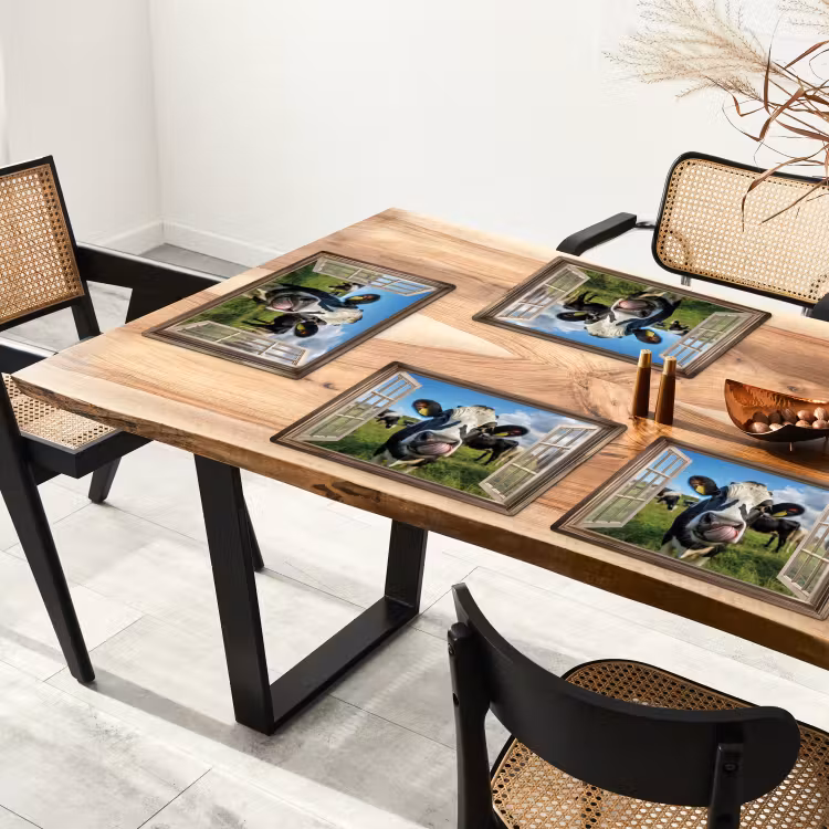 Sets de table en vinyle - Regarder à travers - Vache - Prairie - Animaux - Nature — 4