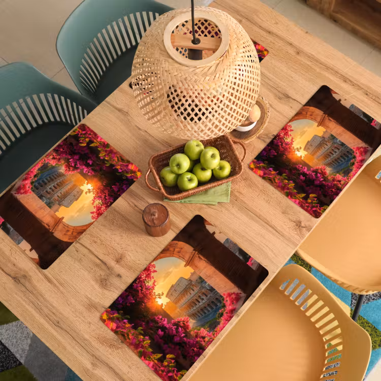 Sets de table en vinyle - Colisée - Rome - Fleurs roses — 3